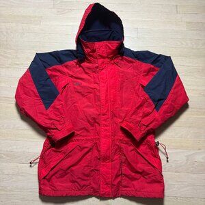 Vintage Columbia Red Hooded Parka Jacket L Nylon Windbreaker 90s Shell